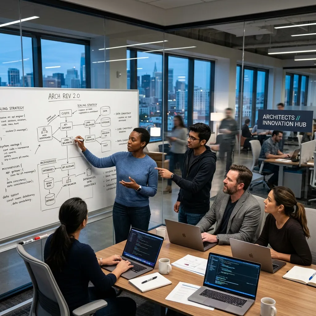 Engineers reviewing architecture